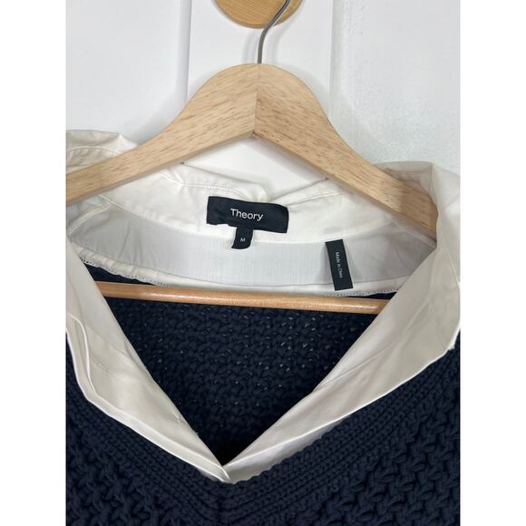 NEW Theory Combo Sweater Vest Shirt Women's Black Stretch Cotton Size: Medium - Picture 4 of 7